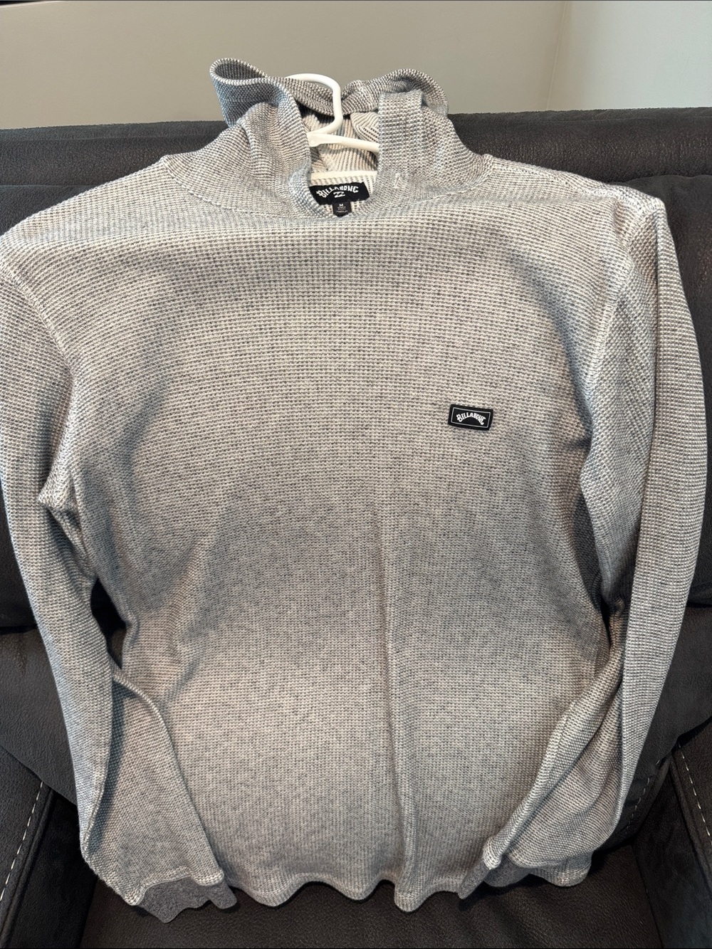 Billabong Men’s Light Gray Waffle Knit Sweater with Hood